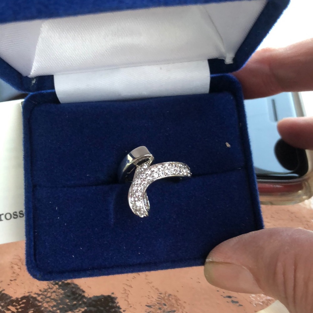 Jackie Kennedy pave loop ring crystals silver NIB